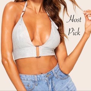 Silver Crop Top Halter Style with Buckle